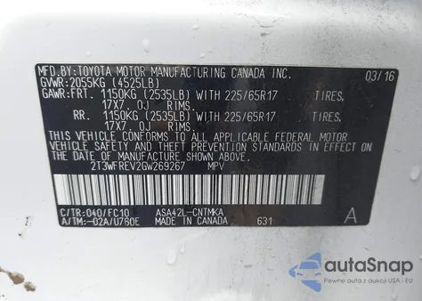 2016 Toyota Rav4 Xle from USA, damaged, VIN 2T3WFREV2GW269267